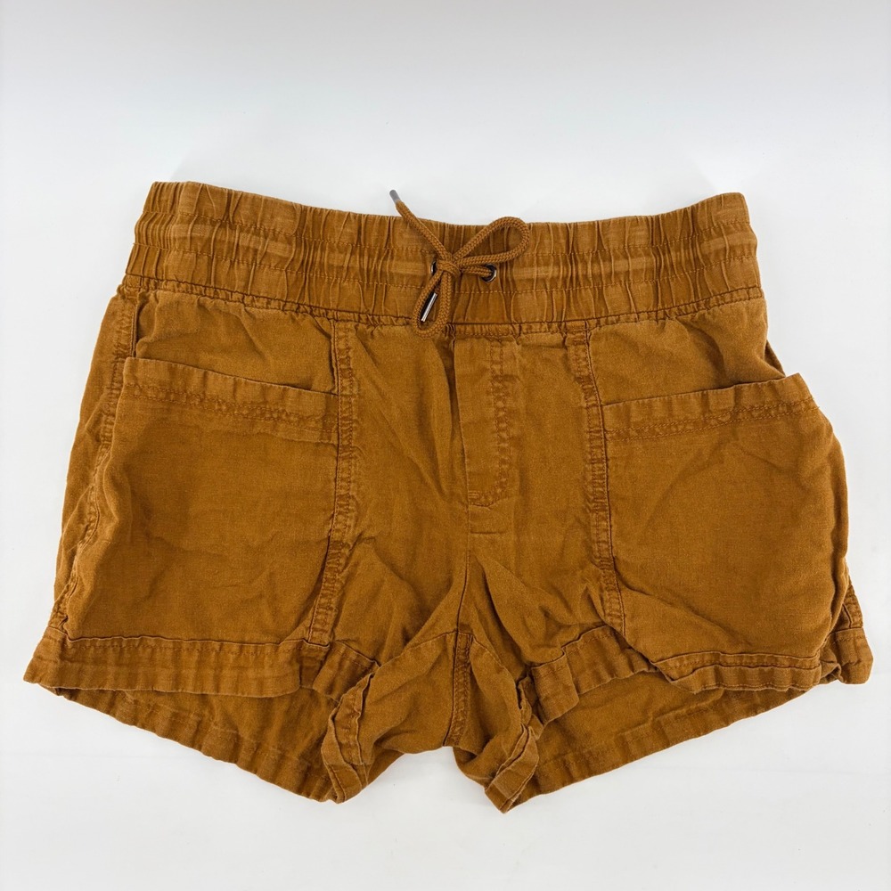 Athleta Cabo Linen Shorts Women 8 Brown Smocked Waist Utility Boho